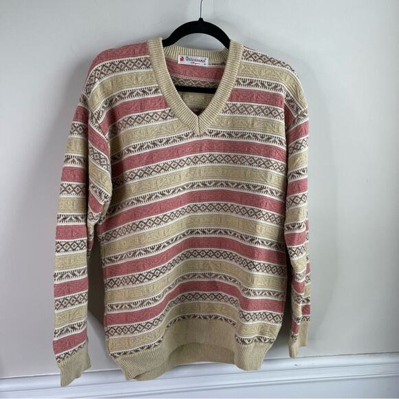 Vintage Other - Vintage angora wool striped chunky‎ V neck grandpa sweater size 40
